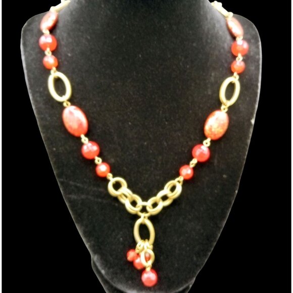 Necklace 25 Inch Long Jewelry Red Bead Adjust Lobster Clasp Statement Vintage - Picture 2 of 13